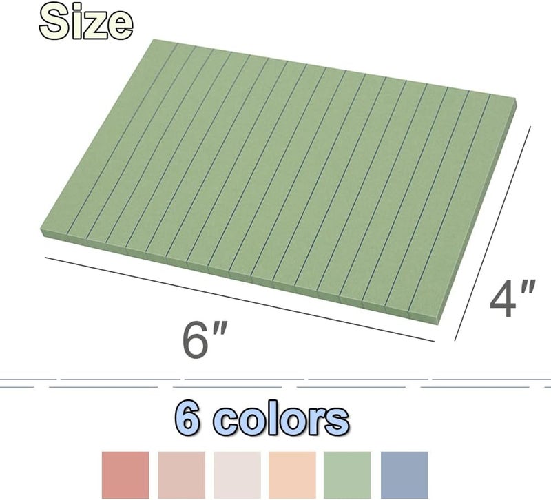 Kozerite (12 Pack) Lined Sticky Notes 4x6 in,Large Notepads with Lines,Ruled Stickies Super Sticking Power,Office School Memo Note Pads Vintage Colors,Post on Windows Doors,Recyclable,Easy to Write on - Image 3